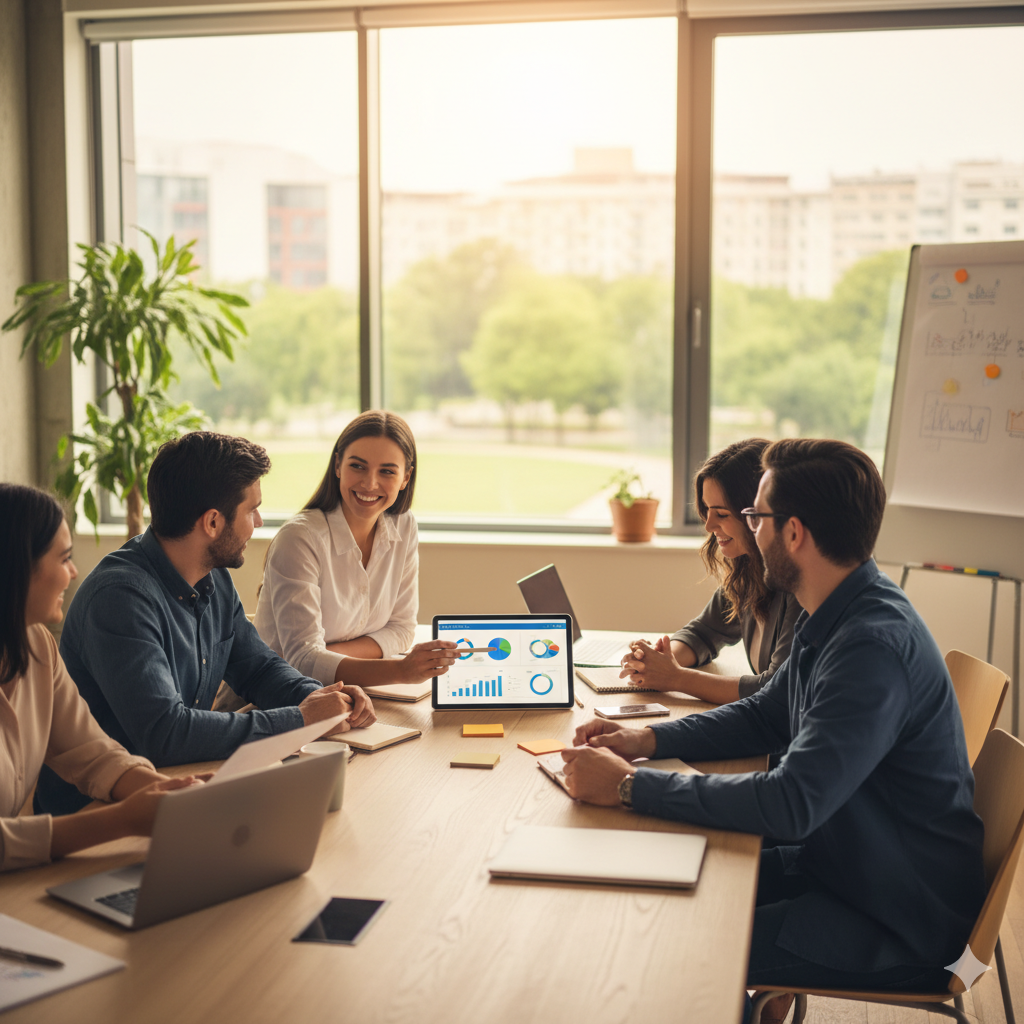 Optivise team collaborating in the office